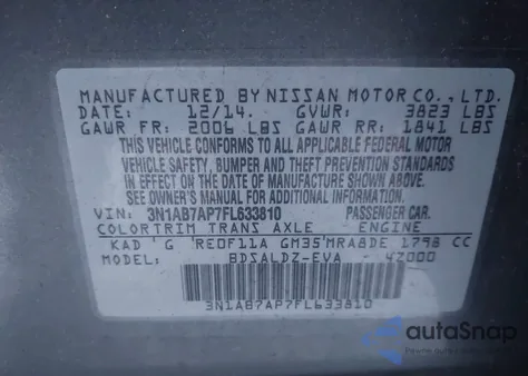 2015 Nissan Sentra Sv from USA, damaged, VIN 3N1AB7AP7FL633810